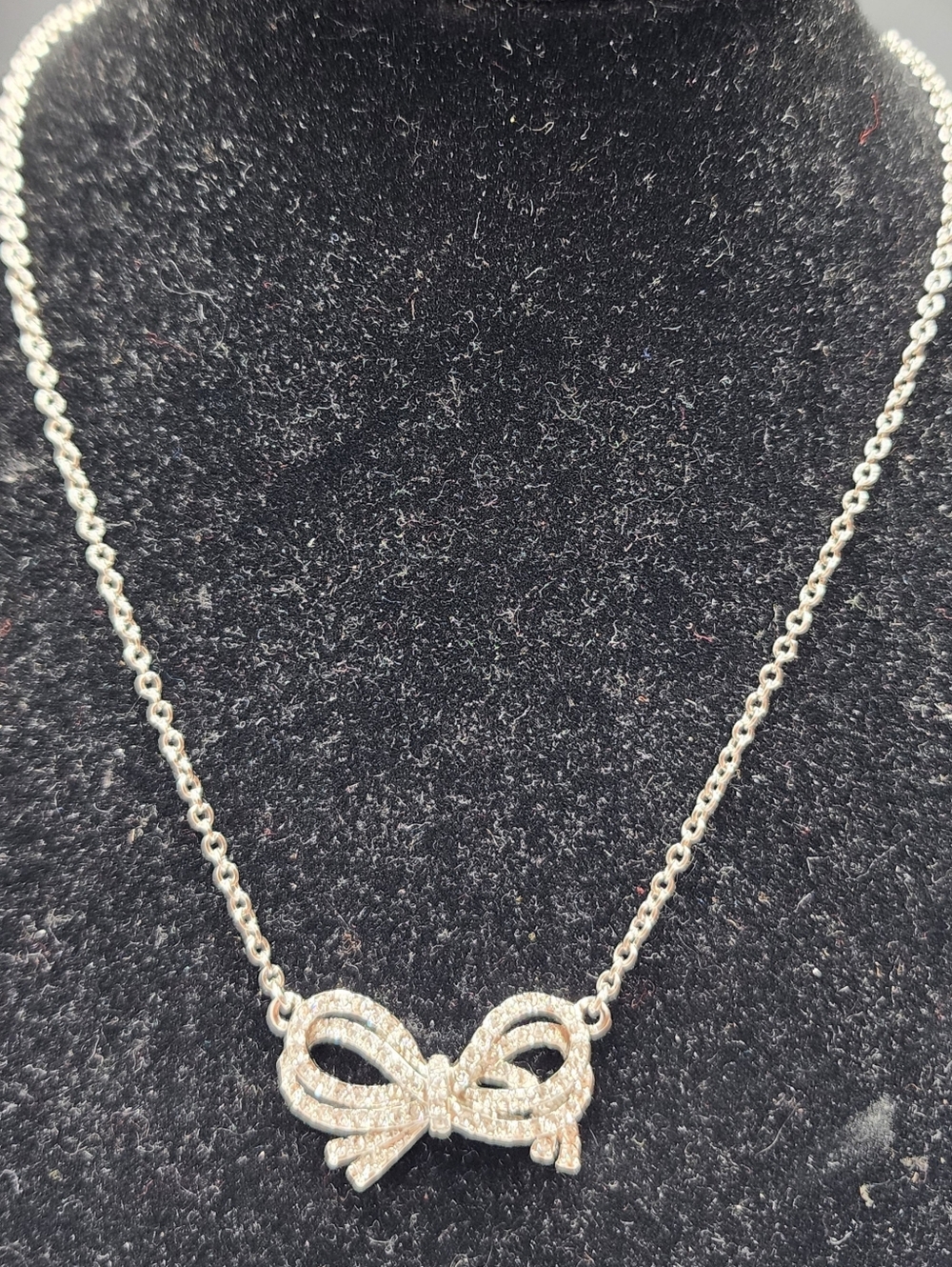 Elegant Silver Tone Crystal Bow Necklace  15" 2" Extender Carolee New NWT